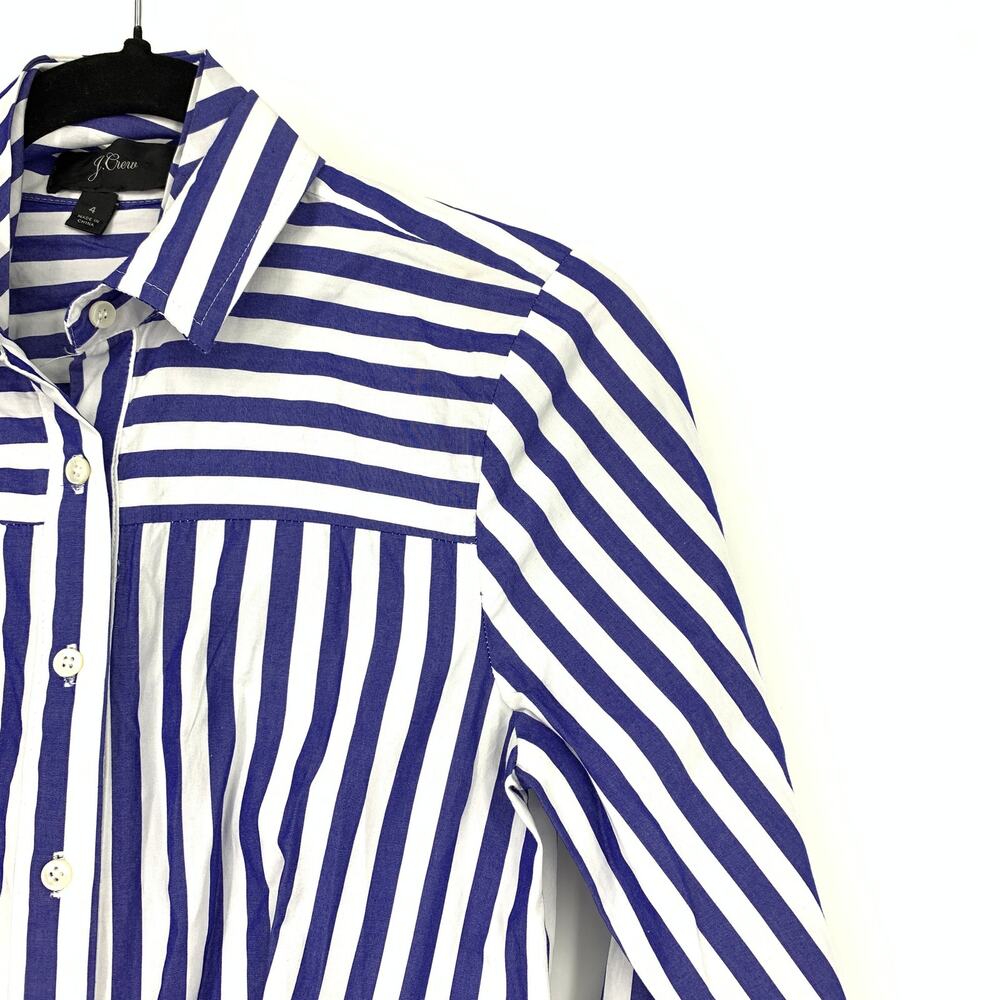 J. Crew Tie Waist Shirt Dress Womens Size 4 Blue White Striped Long Sleeve - Picture 3 of 6